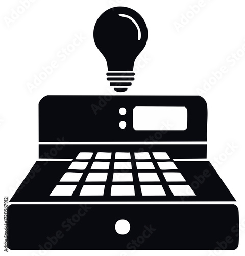 Business concept light bulb over cash register outline.