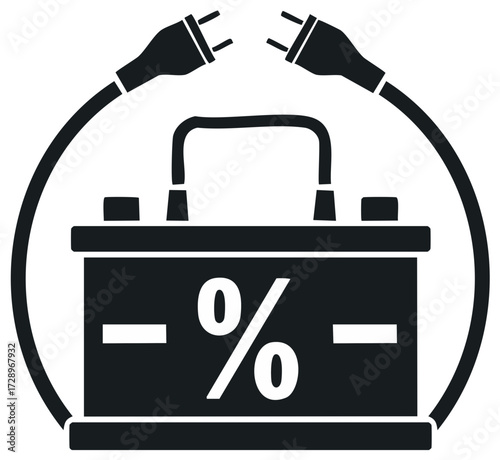 Energy level indicator showing percentage with electric plug near accumulator