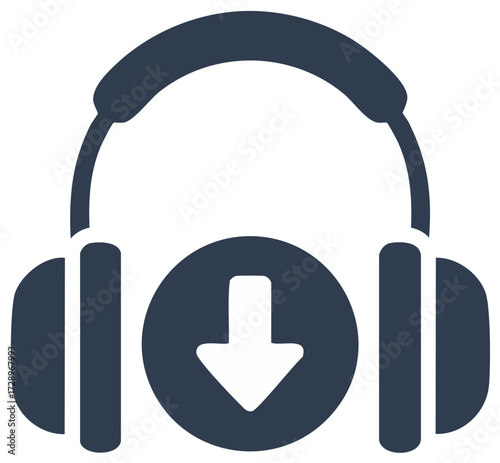 Modern Headphones and Download Icon Representing Audio Media Entertainment