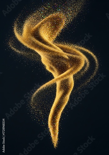 Abstract golden shimmer dust explosion swirling against a dark enigmatic background for design needs