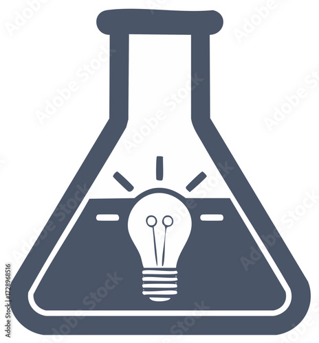 Laboratory flask containing a glowing light bulb symbolizing a scientific idea or innovation.