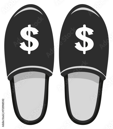 Black home slippers with bold dollar signs, symbolizing comfort, wealth, and relaxed financial success.