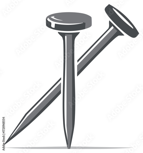 Metal Fasteners Two Crossed Steel Nails Sharp Points Construction Concepts and Hardware for Carpentry Projects