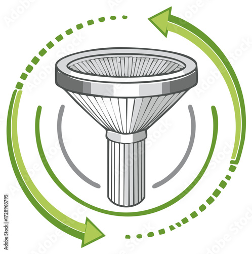Eco-Friendly Filtration System with Circular Green Arrows for Sustainable Practices