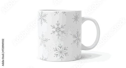 White mug with snowflake pattern in studio shot