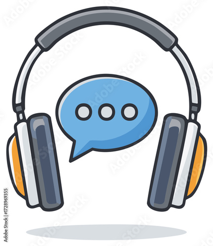 Headphones and speech bubble icon for podcasting, audiobooks, and customer support