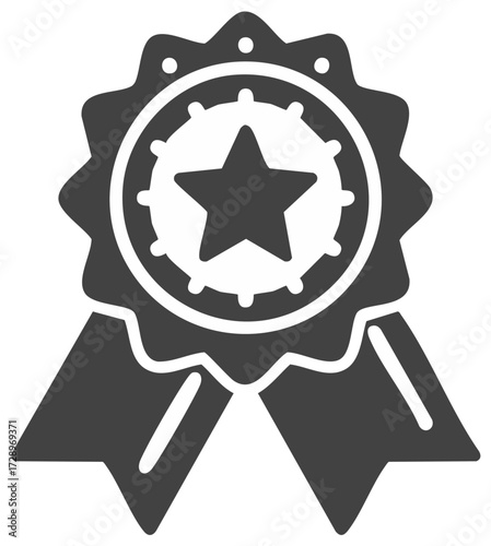 Achievement Award Rosette with Star Icon Excellence Approval Success Ribbon