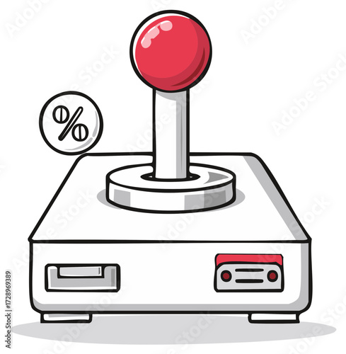 Retro video game controller with a percentage icon for discounts or sales
