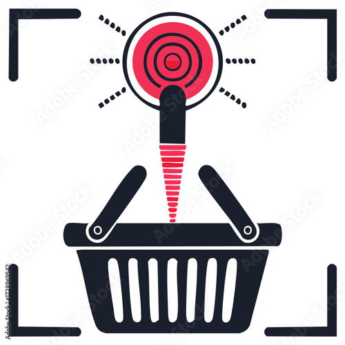 Shopping basket with a targeted selection concept, sales and buying icon illustration