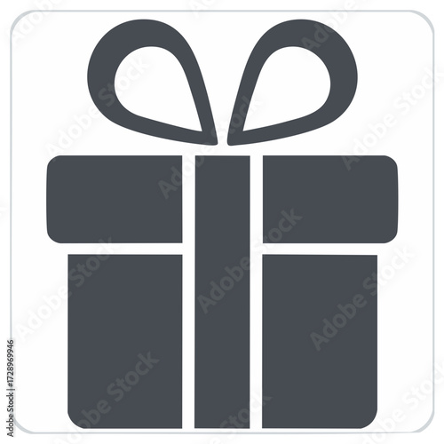 Stylized dark grey present icon with bow for holiday greetings birthdays and festive events