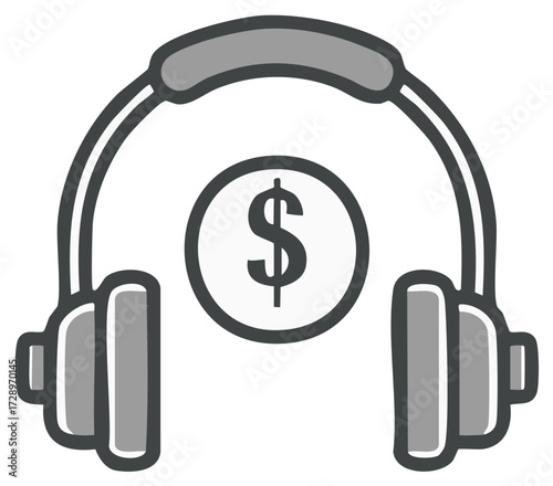 Headphones and Dollar Sign Icon Illustration for Royalty Payments or Earning Money with Music