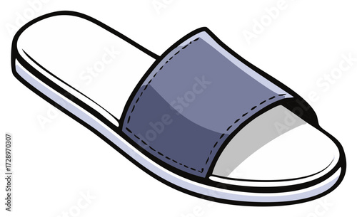Simple cartoon vector illustration of a single blue slide slipper or house shoe