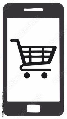 Mobile phone with shopping cart icon for online shopping and e-commerce application