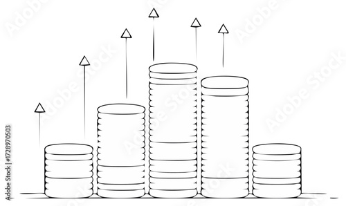 Stylized illustration of stacked coins showing upward financial growth and increasing value