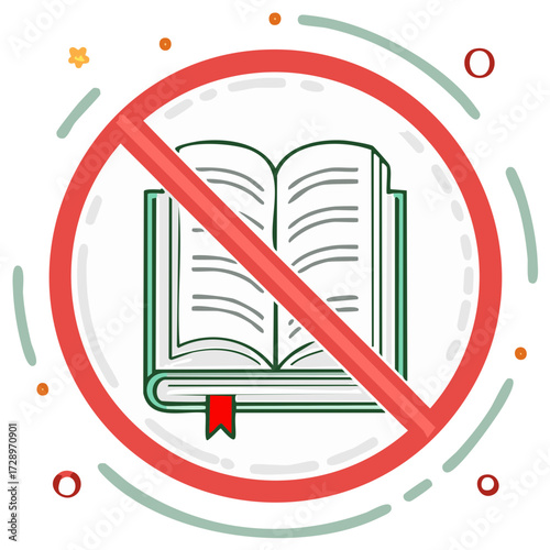 No Books Allowed Prohibition Sign Cartoon Icon for Censorship and Book Banning