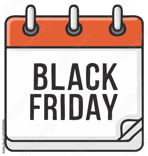 Illustrated calendar shows Black Friday promotional event date with shopping season theme
