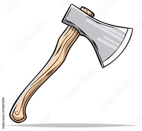 Illustrative Axe with Wooden Handle and Sharp Metal Head for Cutting Firewood Lumber