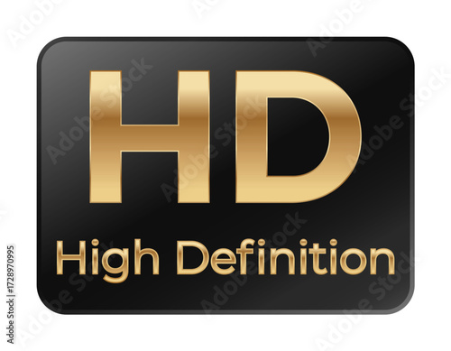 Glossy gold hd high definition sign on black background.