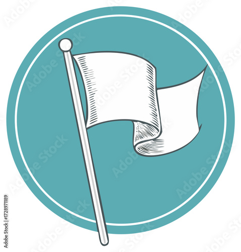 Flag icon in a circle. White waving flag symbol against a blue background.