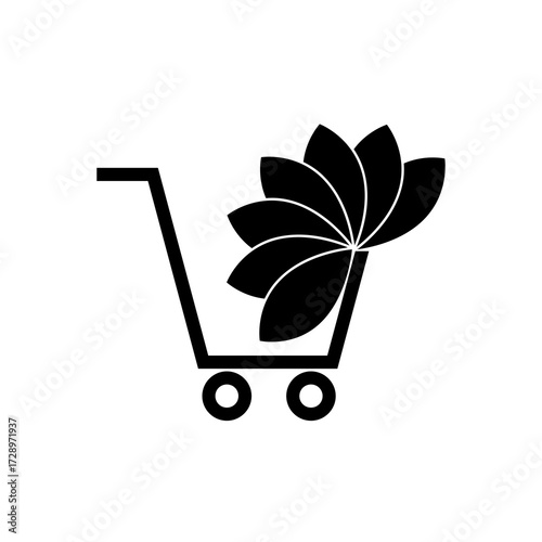 Shopping cart with leaves icon sign isolated on white background