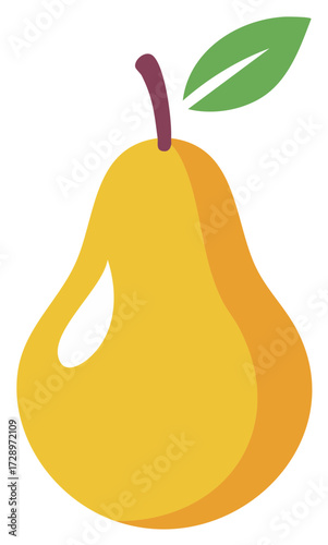 Illustration of a ripe yellow pear with a leaf and stem, simple design