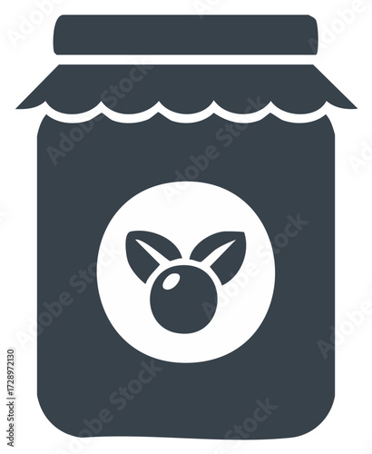 Simple vector icon of a homemade berry jam jar with a fruit label