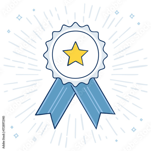 Elegant reward emblem with star, ribbon, and bursts, highlighting achievement and excellence
