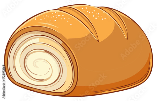 Freshly baked sliced loaf of bread, cartoon illustration, bakery, food