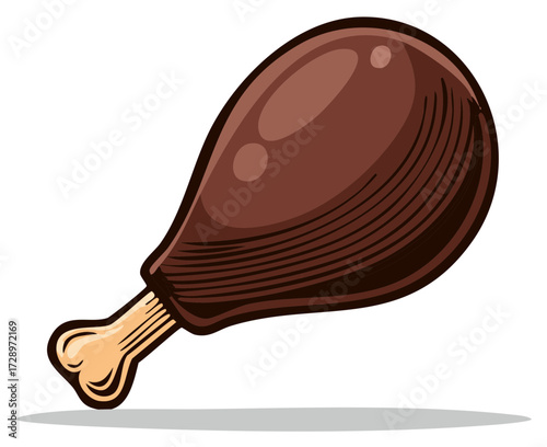 Cartoon roasted chicken leg or turkey drumstick vector illustration for fast food menu.