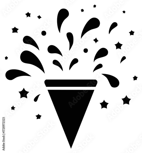 Confetti Popper Exploding With Stars And Droplets Celebration Graphic