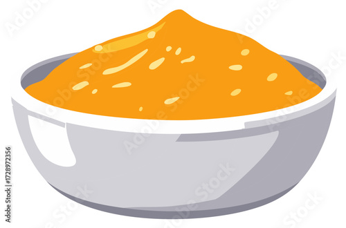Illustration of a bowl filled with bright orange sauce or puree