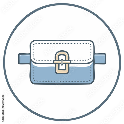 Stylized pastel blue waist bag illustration icon graphic in circle frame trendy and modern