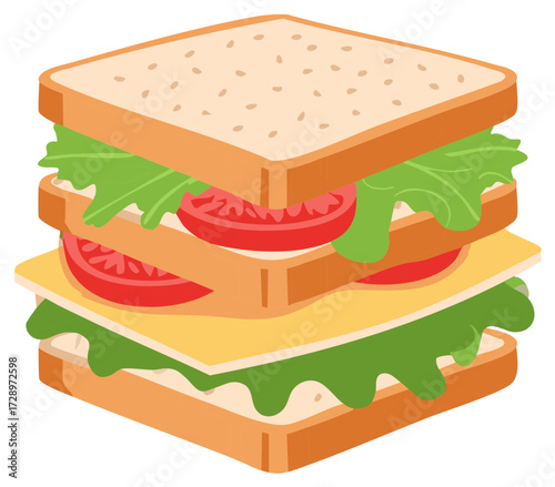 Illustrated sandwich with various fillings, layered food concept