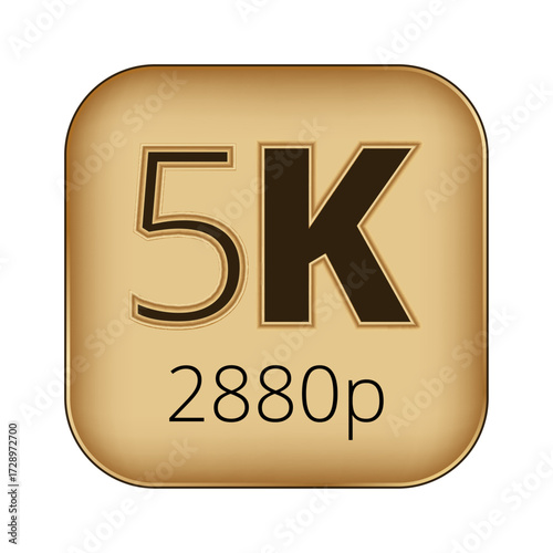 5k 2880p resolution icon design in gold and black.