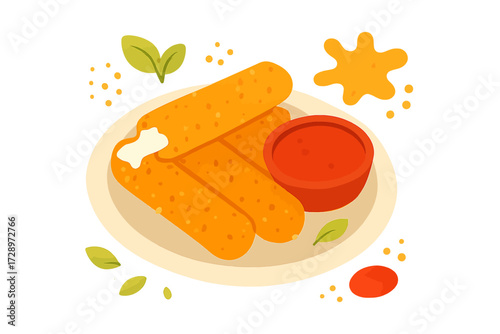 Crispy, golden-brown fried cheese sticks, perfectly breaded mozzarella served with a vibrant marinara dipping sauce and a dollop of creamy ranch, an ultimate savory appetizer for parties & casual d