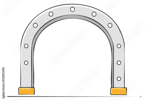 Simple cartoon horseshoe arch with circle details and yellow base on a line