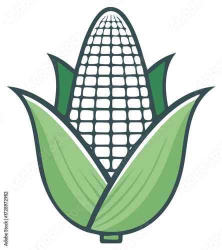 Stylized Ear of Corn with Green Husks Vector Illustration for Farm and Harvest Concepts