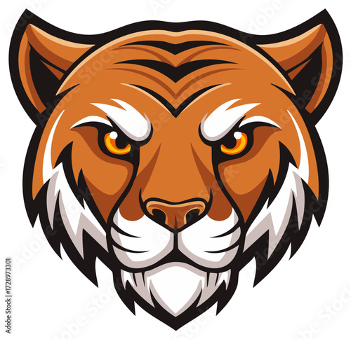 Illustration of a Cartoonish Tiger's Face with Fierce Eyes and a Bold Outline