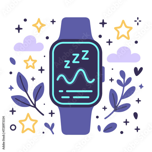 Experience peaceful nights and optimized wellness with advanced smartwatch sleep tracking, showcasing serene nocturnal themes, glowing stars, and calm clouds for comprehensive sleep analysis and di