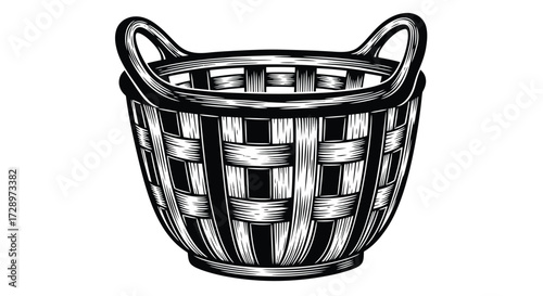 Hand drawn basket, rustic container for storage