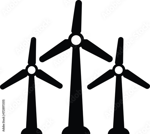 Wind turbine farm renewable energy illustration, eco friendly electricity production, sustainable power generation, green technology design, cad drawing flat vector illustration