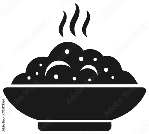 Steaming bowl of hot food icon vector illustration. Warm meal graphic symbol for restaurant menu design.