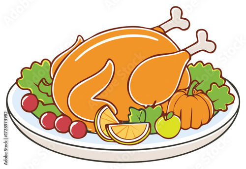 Festive Thanksgiving Turkey Dinner Platter with Vegetables and Fruits