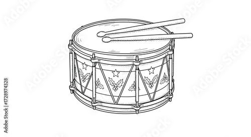 Hand drawn drum with drumsticks in vector format