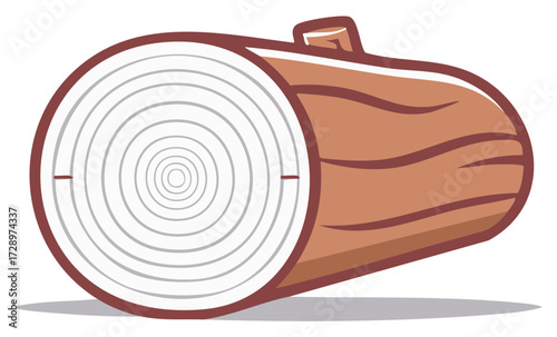 Cartoon Wood Log with Annual Growth Rings Illustration