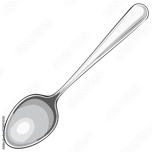 Polished silver metal spoon isolated minimalist vector illustration elegant dining flatware kitchen