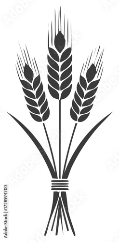 Black Silhouette of Wheat Bunch Tied with Rope Minimalistic Icon Graphic