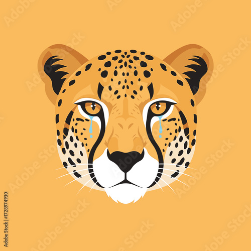 A stylized illustration of a cheetah's face with tears, conveying sadness.