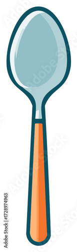 Silver Spoon with Orange Handle Cutout Tableware Dinnerware Cartoon Illustration