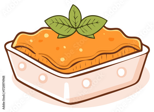 Delicious Lasagna Casserole Dish Topped with Fresh Basil Leaves